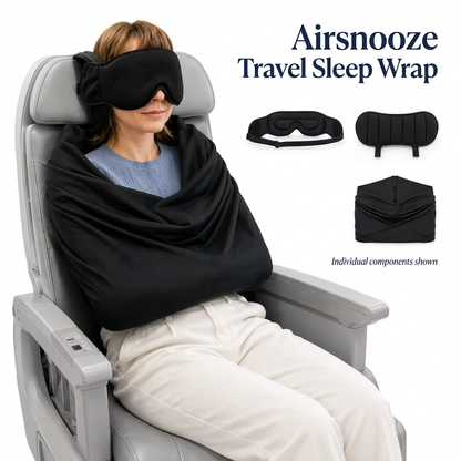 Airsnooze 3-in-1 Travel Sleep Set on an airplane seat